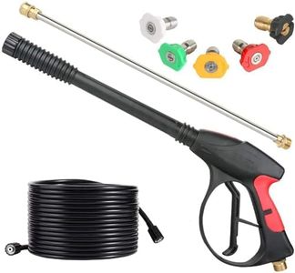 Brass Power Washer Gun and Hose Kit, Pressure Washer Gun with Replacement Wand Extension, 25 FT Power Washer Hose, 5 Nozzle Tips, M22 Fitting, 40 Inch Adjustable Length, 4000 PSI