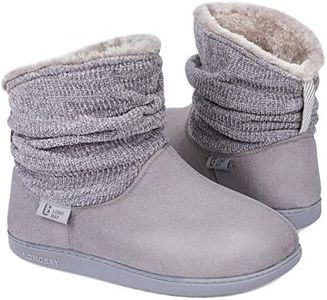 LongBay Ladies' Warm Chenille Knit Bootie Slippers Comfy Suedette Fluffy Faux Fur Memory Foam Boots House Shoes(7-8 UK,Grey)
