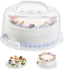 Lifewit Cake Carrier with Lid and Handle, Two Sided Cupcake Carrier Holder for 10” Cake or 9 Standard-Sized Cupcakes, Plastic Round Cake Transport Storage Container Stand for Pies and Cookies, White