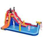 COSTWAY Inflatable Water Park, Bouncy Castle Jumper House with Slide, Climbing Wall, Water Gun and Splashing Pool, Outdoor Blow Up Activity Center for Kids