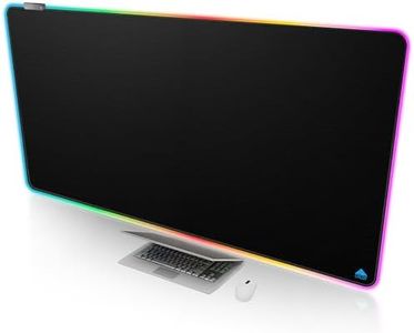 Cacoy 55" x 27.5" Extra Large RGB Gaming Mouse Pad XXXL, Extended Soft LED Computer Mouse Pad with 9 Light Modes, Oversize PC Office Keyboard Mouse Mat with Stitched Edge & Non-Slip Rubber Base, Black