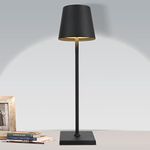 Rechargeable Cordless LED Table Lamp, Battery Powered 5200mAh Dimmable Portable Waterproof Metal Retro Light with Touch Switch, Great Idea for Bedroom, Office, Reading, Work, Study (Black)