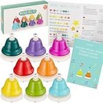 THE TWIDDLERS - 8 Rainbow Colour Coded Musical Bells for Kids Music Instrument Children Gift Set - How To Play Educational Song Guide (Nursery Classics)