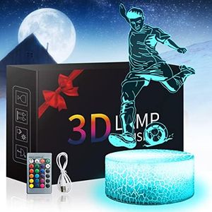 Zeaky Fútbol 3D Luz Nocturna LED Ilusión Lámpara Juguetes con 16 Cambios de Color y Mando a Distancia para Niños o Niñas