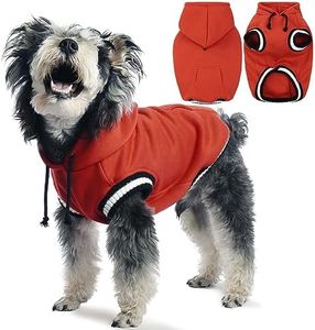 FUAMEY Dog Hoodie Winter Fleece Sweater - Pet Warm Sweatshirt Pullover With Pocket, Leash Hole - Christmas Outfit for Small Medium Large Dogs - Red S