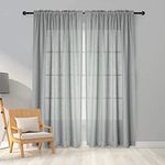 Melodieux 2 Panel Faux Linen Voile Net Curtains Semi Sheer Rod Pocket Drapes for Bedroom, Living Room, Window - Grey, 55 x 54 inch drop (140 x 137cm)