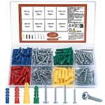 220 Pcs Wall Plugs and Screws Set, Drywall Screws and Wall Plugs Kit, Plastic Expansion Drywall Plugs and Self Tapping Screws Pan Head Screws for Concrete Masonry Brick Wall Plasterboard Fixings