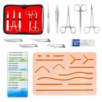 Suture Practice Kit, Complete Suture Kit with Durable Silicone Suture Pad with 14 Pre-Cut Wounds, Sugical Kit, Suture Thread Needle, Training Kit (Education Use Only)