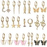12 Pairs Gold Butterfly Earrings fo