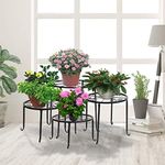 Levede 4 x Metal Plant Stands – Indoors, Outdoors, Shelf, Flower Pot, Holder, Garden, Planter, Balcony, Black