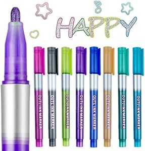 JFSJDF Outline Markers Pens, 8 Colors Double Line Markers Sel-outline Metallic Markers Shimmer Markers for Art, Christmas, Greeting Cards, DIY, Scrapbook, Easter Egg