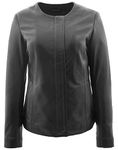 Womens Real Leather Collarless Jacket Classic Style Moreno Black (18)