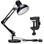 TEKLED® LED Desk Lamp | Adjustable Swing Arm | Replaceable E27 Edison Screw Bulb Holder | Flexible Table Clamp | for Bedside Reading, Office Work, Architects, Students