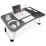 Blisswood Laptop Bed Table, Lap Desk For Bed and Sofa Breakfast Bed Tray, Lap Table Foldable Laptop Desk With Handle & Cup Holder, Notebook Stand For Reading Writing Working, Grey, 60x40x28cm