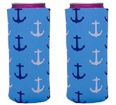 Anchor Pattern Neoprene Collapsible Slim 12oz Can Coolie (2)