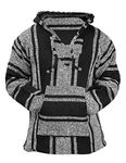 Classic Mexican Baja Hoodie Sweater Pullover, Black/White, Large