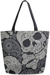 ZZKKO Halloween Skull Canvas Tote Grocery Bag Shoulder Casual Book Bag Large for Women Teachers, Sugar Skull Cotton Bag Shopping Purse Handbag Reusable Multipurpose Use