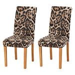 Leopard Print Chair Covers Set for Dining Room Stretchable Dining Chair Slipcover Restaurant Hotel Removable Washable Kitchen Chair Protector Cover