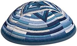 EMANUEL Yair Blue Magen David Star Mosaic Design Embroidered Kippah for Men Yamaka (YME-16B)