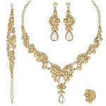 chaoyite Elegant Crystal Necklace Earrings Bracelet Ring Set Bridal Wedding Party Prom Costume Jewellery Sets for Brides Bridesmaids Gift for Women (champagne gold)