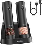 Dallfoll Salt and Pepper Mill Sets, Electric Salt and Pepper Grinder with Detachable Charging Station, Stainless Steel Pepper Mill with Painting Craft, Ceramic Grinding Core from Coarse to Fine