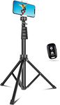 Sensyne 62" Phone Tripod & Selfie Stick, Extendable Cell Phone Tripod Stand with Wireless Remote and Phone Holder, Compatible with iPhone Android Phone, Camera (Black)