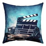 Erosebridal Movie Theater Throw Pillow Cover 22x22, Vintage Clapboard Pillow Cover, Old Fashion Cinema Cushion Cover, Navy Blue Tie Dye Retro Projector Camera Decorative Pillow Cover