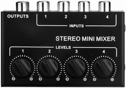 Tiardey Mélangeur Audio stéréo 4 canaux prenant en Charge l'entrée et la Sortie RCA, Mini mélangeur stéréo Passif avec Commandes de Volume séparées