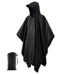 Lorrtta Adult Festival Poncho, Waterproof Reusable Rain Coat, Black, One Size, Men's