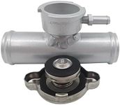 HCHCSPEED 32mm Aluminum Upper Radiator Filler Neck Hose 1-1/4" to 1-1/4" With Cap Universal Silver