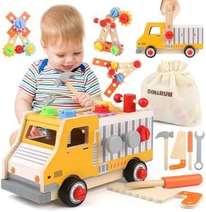 DINORUN Attrezzi Giocattolo Bambini Giochi in Legno, Giochi Montessori 3 Anni, Camion Giocattolo Cassetta Attrezzi Bambini, Giochi in Legno per Bambini Regalo Giochi Bambini 3 4 5 6 Anni 47 Pezzi