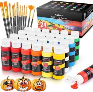 Caliart 24 Colors Acrylic Paint Set With 12 Brushes, Easter Basket Stuffers for Teens, Art Craft Paints Gifts Trendy Stuff for Artists Kids Teen, Canvas Ceramic Rock Eggs Painting Kit Art Supplies