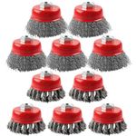 AOKLIT 10 Pack Wire Cup Brush，for 4-1/2 Angle Grinder，3 Inch Coarse Crimped Cup Brush & 3 Inch Twisted Knotted