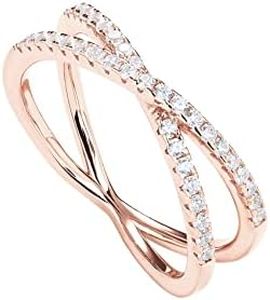 PAVOI 14K Gold Plated X Ring Simulated Diamond CZ Criss Cross Ring for Women, 10, Rose Gold, Cubic Zirconia