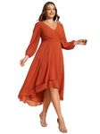 Ever-Pretty Women's A Line Pleated V Neck Midi Plus Size Wedding Guest Dresses for Curvy Women 01926-DA, Burnt Orange, 30