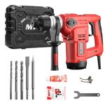 MPT 1-1/4 Inch SDS-Plus 13 Amp Heavy Duty Rotary Hammer Drill With Vibration Control And Safety Clutch,32mm For Concrete Including 5 Drill Bits,Point Chisel,Flat Chisel,includes Plug