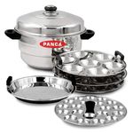 PANCA Idli Maker Stainless Steel Idli Cooker, Idli Steamer, Idly Pot, Dhokla Maker and Mini Idli Plate (Silver, 21 Idli 5 Plate Idli Kadai)