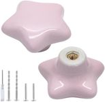 Qjaiune 2pcs Ceramic Cabinet Knobs Light Pink Drawer Knobs, Star Shaped Dresser Knobs Cute Kitchen Cabinet Pull Handles, Small Vanity Knobs Hardware Closet Cupboard Knobs for Kids Girls Bedroom