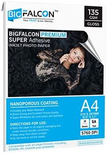 BIGFALCON Premium 135 GSM Super Self-Adhesive High Glossy Inkjet Sticker Photo Paper A4 (210x297mm) - 20 Sheets
