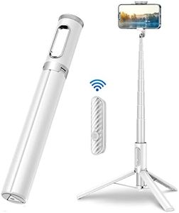 TONEOF 60" Selfie Stick Tripod, All-in-1 Phone Tripod Stand with Integrated Wireless Remote,Portable,Lightweight,Extendable Tripod for 4''-7'' iPhone and Android Phones-White