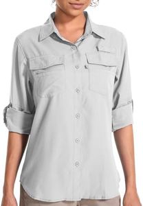 Women's Fishing Shirt UPF 50 Hiking Shirt SPF Quick Dry Long Sleeve Shirt Sun Protection Button Up,F5026,Grey,XXL