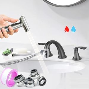 Premium Brushed Sink Faucet Handheld Bidet Sprayer for Toilet -Bidet Attachment Set for Warm & Cold Water with Dual Function, Perfect for Feminine Hygiene, Cloth Diaper,Bathroom Toilet Cleaning,etc