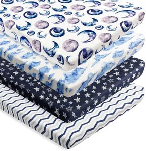 4 Pack Fitted Pack N Play Sheets for Baby Boys Unisex Soft Neutral Toddler Mini Crib Sheets for Pack and Play Mattress Breathable Pack N Play Sheets Set (Sky)