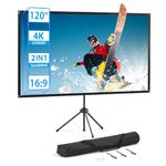 Projector Screen and Stand, Portable Projector Screen, 120 Inch 16:9, Outdoor Projector Screen, 1.2 Gain, 160 Degree View Angle, 2 Mounting Modes, Fast Setup, Idea for Home Cinema, Backyard Party.