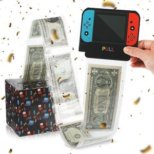 Birthday Money Box for Cash Gift, Pull Video Game Theme, Surprise Money Gift Graduation Money Box for Cash Gift Pull, Box with Pull Out Happy Birthday Card and 50Pcs Transparent Bags for Lovers Friend