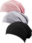 3 Pieces Satin Lined Sleep Cap Hat Slouchy Beanie Slap Hat for Women (Black, Gray, Pink)
