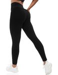 VOOVEEYA Curvy Womens Leggings, High Waisted Yoga Pants with Back Pockets Tummy Control Stretchy Workout Gym Tight(Solid Black 2XL)