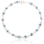 JOTW 925 Sterling Silver With Aqua Blue Evil Eye Charmed 7 Inch Bracelet