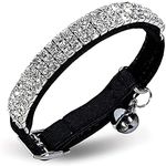 CHUKCHI Soft Velvet Safe Cat Adjustable Collar Bling Diamante With Bells,11 inch for small dogs and cats (Black)