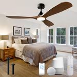 NOPAARD 52 Inch Smart Wood Ceiling Fan with Light, White Ceiling Fans with Remote, Alexa and App Controls, Reversible Blades, Quiet DC Motor, Timing, High CFM, Dimmable LED Light, Walnut